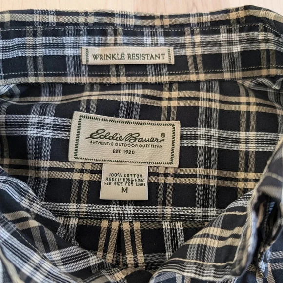 New! EDDIE BAUER black white and  gold plaid shirt - Picture 7 of 11